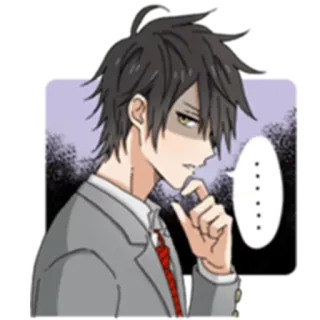 😒 anime, character, thinking, thought bubble, manga, grey suit, japanese telegram sticker