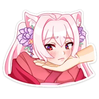 😞 Anime, Garota, Fofa, Adesivo, Cabelo rosa, Orelhas de gato, Sufocado telegram sticker