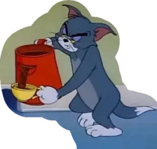 🤯 Tom Tom and Jerry Cartone animato, Gatto, Caffè, Stanco, Divertente telegram sticker