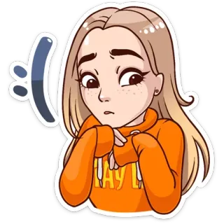 🙁 SAY LESS dessin animé, fille, autocollant, orange, triste, illustration telegram sticker