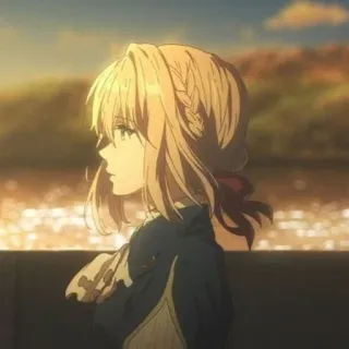 🌊 Violet Evergarden Anime, Violet Evergarden, Ragazza, Ritratto, Vista laterale, Cartone animato telegram sticker