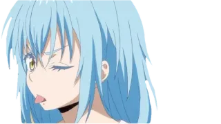 😒 Rimuru Tempest That Time I Got Reincarnated as a Slime Anime, Slime, Isekai, pelo azul, sacando la lengua whatsapp sticker