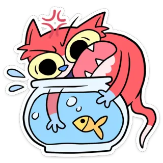 🐟 кот, рыба, аквариум, злой, мультфильм, наклейка telegram sticker