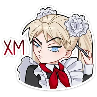 😒 XM anime, maid, cartoon, character, blond hair, girl telegram sticker