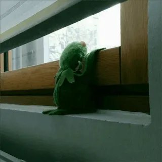 🐸 Kermit the Frog Kermit, frog, puppet, muppet, window, melancholy, green, sad telegram sticker