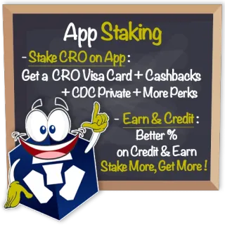 📚 App Staking
- Stake CRO on App:
Get a CRO Visa Card + Cashbacks
+CDC Private + More Perks
- Earn & Credit:
Better %
on Credit & Earn
Stake More, Get More! Staking de app, CRO, Criptomoeda, Cartão Visa, Cashback, Finanças, Investimento telegram sticker