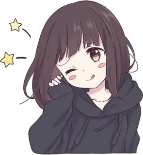 😉 Anime, Bonito, Garota, Desenho animado, Adesivo, Estrelas, Piscadela whatsapp sticker