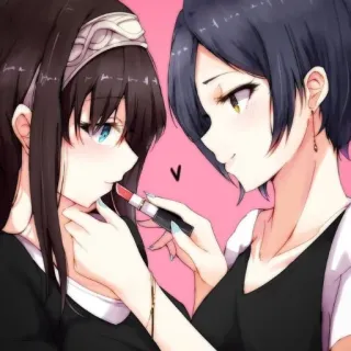 👩‍❤️‍💋‍👩 anime, girls, lipstick, makeup, beauty, friendship telegram sticker