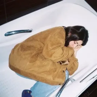 😴 woman, bathtub, coat, sad, depressed, lonely telegram sticker