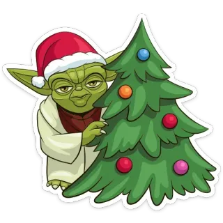 🎄 Yoda Yoda, Star Wars, Natal, Gorro de Papai Noel, Árvore de Natal, Feriado telegram sticker