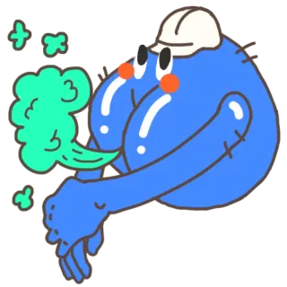 🙄 blob, construction worker, builder, cartoon, blue, hard hat, illustration telegram sticker