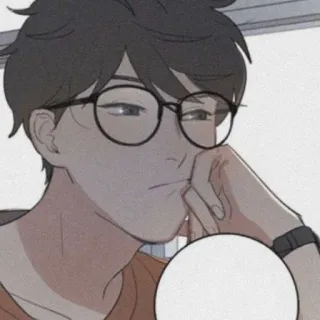 🧸 dessin animé, homme, lunettes, pensée, contemplatif telegram sticker