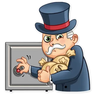 😑 Monopoly, Geld, Safe, Reich, Cartoon, Dollar telegram sticker