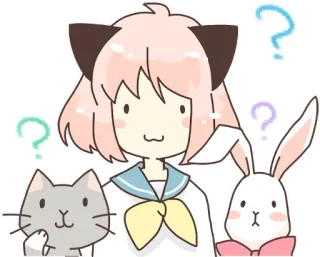 ❓ Anime, Kawaii, Fofo, Menina, Gato, Coelho, Pontos de interrogação, Ilustração telegram sticker