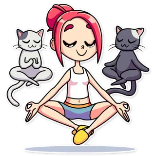 😌 Yoga, Meditação, Gatos, Desenho animado, Menina, Relaxamento, Paz, Bem-estar telegram sticker