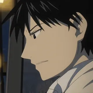 💙 Roy Mustang Fullmetal Alchemist Roy Mustang, Fullmetal Alchemist, anime, smile, handsome, profile view, manga, character telegram sticker