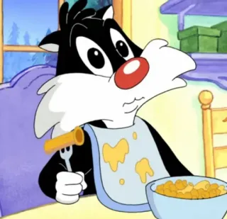 🧃 Sylvester Looney Tunes dessin animé, chat, Sylvestre, Looney Tunes, manger, macaroni telegram sticker