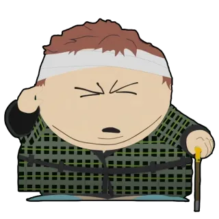 🤕 Eric Cartman South Park 漫画, 包帯, 怪我, 老人, 杖 telegram sticker