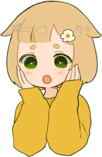 😮 animé, fille, mignon, jaune, fleur, dessin animé telegram sticker