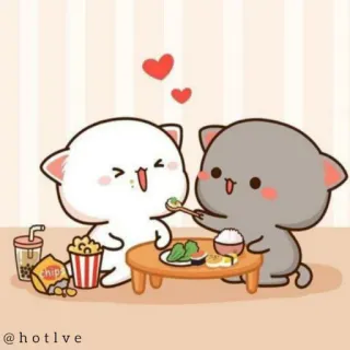😍 @hotlve cute, cats, cartoon, love, eating telegram sticker