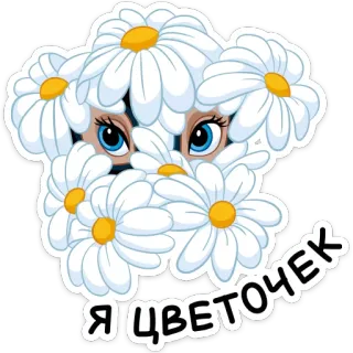 🌼 Я ЦВЕТОЧЕК flower, daisy, cartoon, character, floral, eyes, russian text telegram sticker