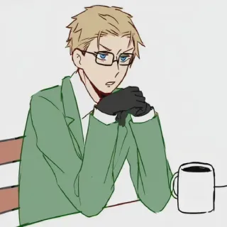 😐 anime, character, blond hair, glasses, suit telegram sticker