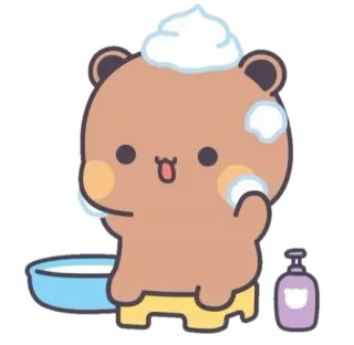 🍼 urso, banho, fofo, desenho animado, animal, espuma, banho de espuma telegram sticker
