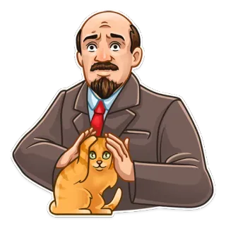 😳 uomo, gatto, ritratto, cartone animato, adesivo, affari, cravatta rossa telegram sticker