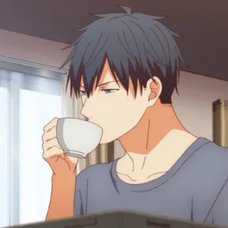 ☕ anime, man, drinking, coffee, morning, character telegram sticker