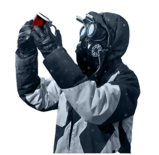 👨 máscara de gás, inverno, neve, apocalipse, roupa de proteção, proteção, sobrevivência telegram sticker