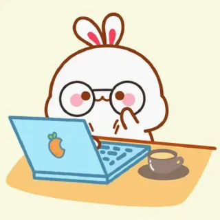 🍼 conejo, dibujos animados, portátil, dedo corazón, café telegram sticker