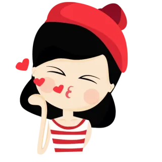 🙋 소녀, 키스, 하트, 베레모, 만화, 뽀뽀, 사랑 telegram sticker