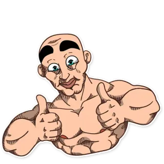 👍 pria, berotot, jempol ke atas, kartun, karakter, berpose, botak telegram sticker
