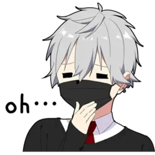 🤔 oh... anime, character, sticker, expression, cute, grey hair, black mask telegram sticker