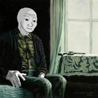 😔 Wojak wojak, mem, doomer, broń, smutny, depresja telegram sticker