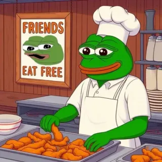 🌟 Pepe the Frog FRIENDS EAT FREE rana, pepe, chef, meme, amici, gratis telegram sticker