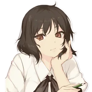 🤨 anime, dziewczyna, brązowe włosy, ołówek, myśląca, portret telegram sticker