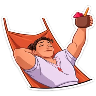 ☺️ พักผ่อน, เปลญวน, เครื่องดื่ม, ฤดูร้อน, วันหยุด, ชายหาด, เขตร้อน, การ์ตูน telegram sticker