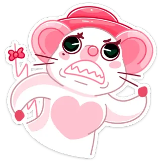 😬 rato, bravo, desenho animado, personagem, rosa, chapéu, fofo whatsapp sticker