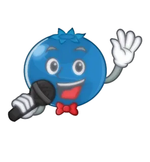 😱 myrtille, dessin animé, micro, saluant, fruit, nœud papillon, mignon, mascotte whatsapp sticker