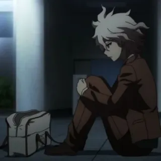😞 Nagito Komaeda Danganronpa anime, danganronpa, nagito komaeda, sad, sitting telegram sticker