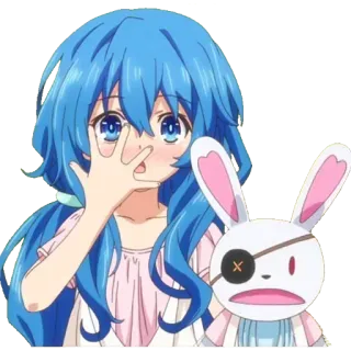 😳 Animé, Fille, cheveux bleus, Dessin animé, Personnage, Jouet, Fille animé whatsapp sticker