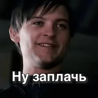 😢 Spider-Man Ну заплачь crying, meme, tobey maguire, spider-man, russian whatsapp sticker