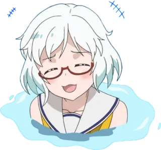 😄 Anime, cô gái, tóc trắng, kính, dễ thương, hoạt hình telegram sticker