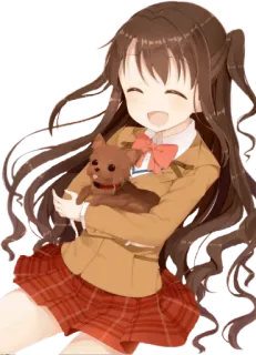 ❄ anime girl, cute, dog, school uniform, smile, happy telegram sticker