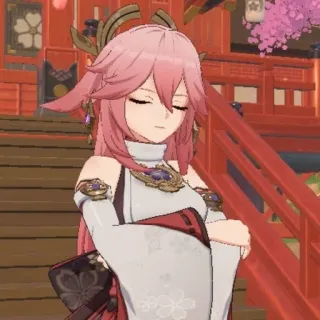 🌸 Yae Miko Genshin Impact アニメ, ビデオゲーム, 原神, 八重神子, キャラクター, ピンク髪 whatsapp sticker