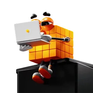 💻 만화, 캐릭터, 노트북, 큐브, 오렌지, 마스코트 whatsapp sticker