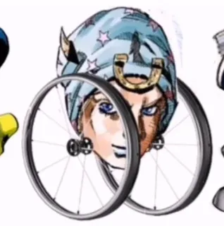 🧑‍🦽 Johnny Joestar JoJo's Bizarre Adventure Anime, Manga, Jojo, Steel Ball Run, Johnny Joestar, Charakter, Hufeisen, Räder telegram sticker