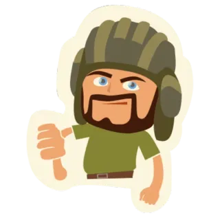 👎 carro armato, elmetto, soldato, pollice verso, militare telegram sticker