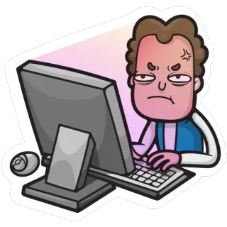 😐 电脑, 生气, 压力大, 卡通, 男人, 工作, 沮丧 telegram sticker